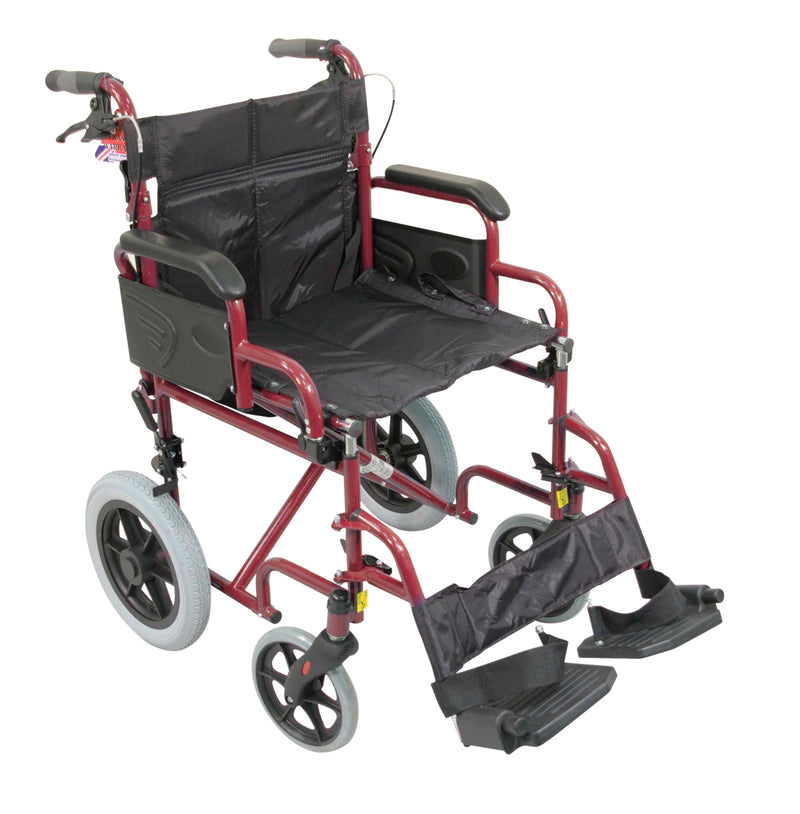 Wózek inwalidzki Deluxe z napędem, stalowy, czerwony