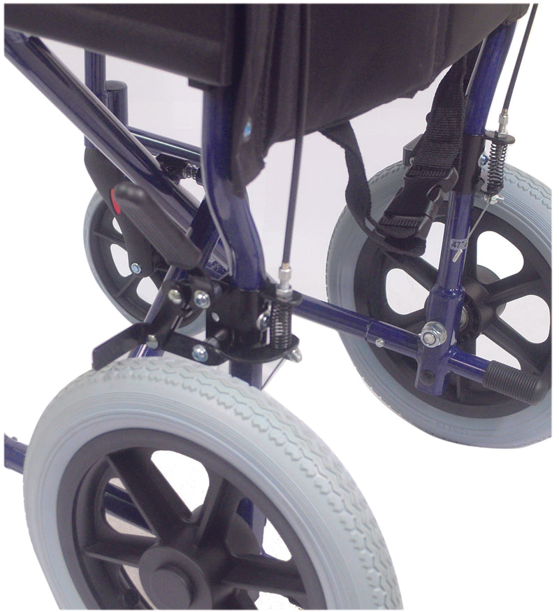 Aluminiowy kompaktowy transportowy niebieski wózek inwalidzki