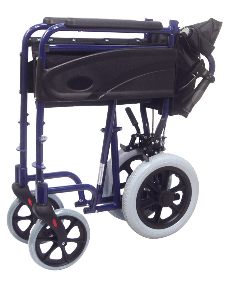 Aluminiowy kompaktowy transportowy niebieski wózek inwalidzki