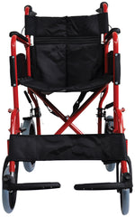 Kompaktowy aluminiowy wózek inwalidzki transportowy w kolorze czerwonym