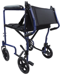 Stalowy kompaktowy transportowy niebieski wózek inwalidzki