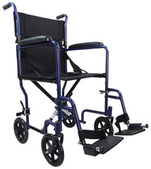 Stalowy kompaktowy transportowy niebieski wózek inwalidzki