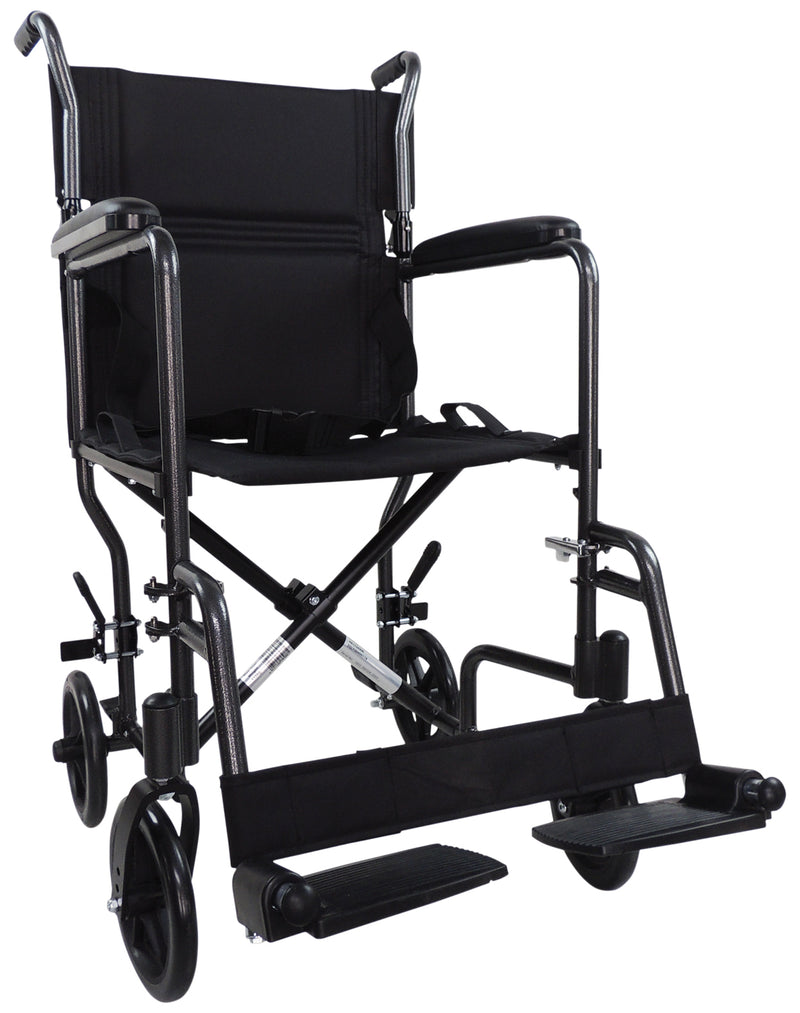 Aluminiowy kompaktowy transportowy czarny wózek inwalidzki