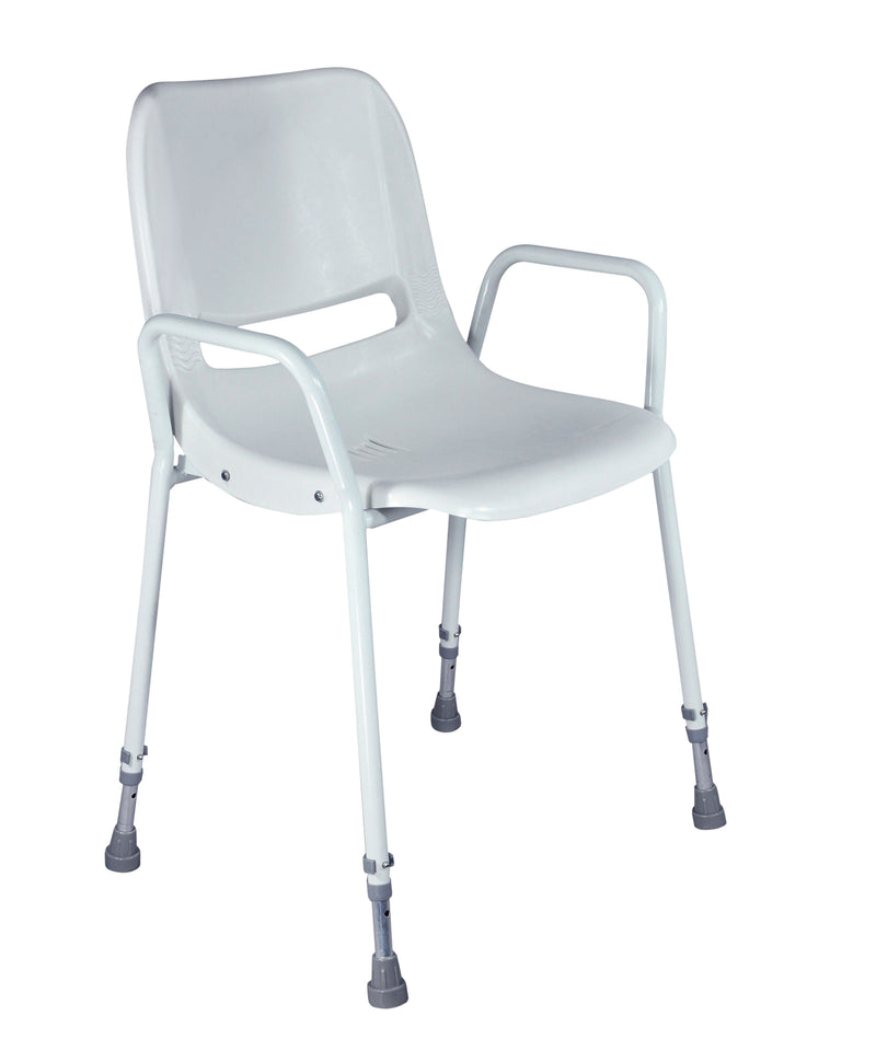 Przenośne krzesło prysznicowe Milton z możliwością sztaplowania, białe (regulowana wysokość)