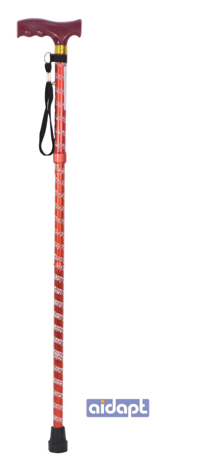 Extendable Plastic Handled Walking Stick with Engraved Pattern Red