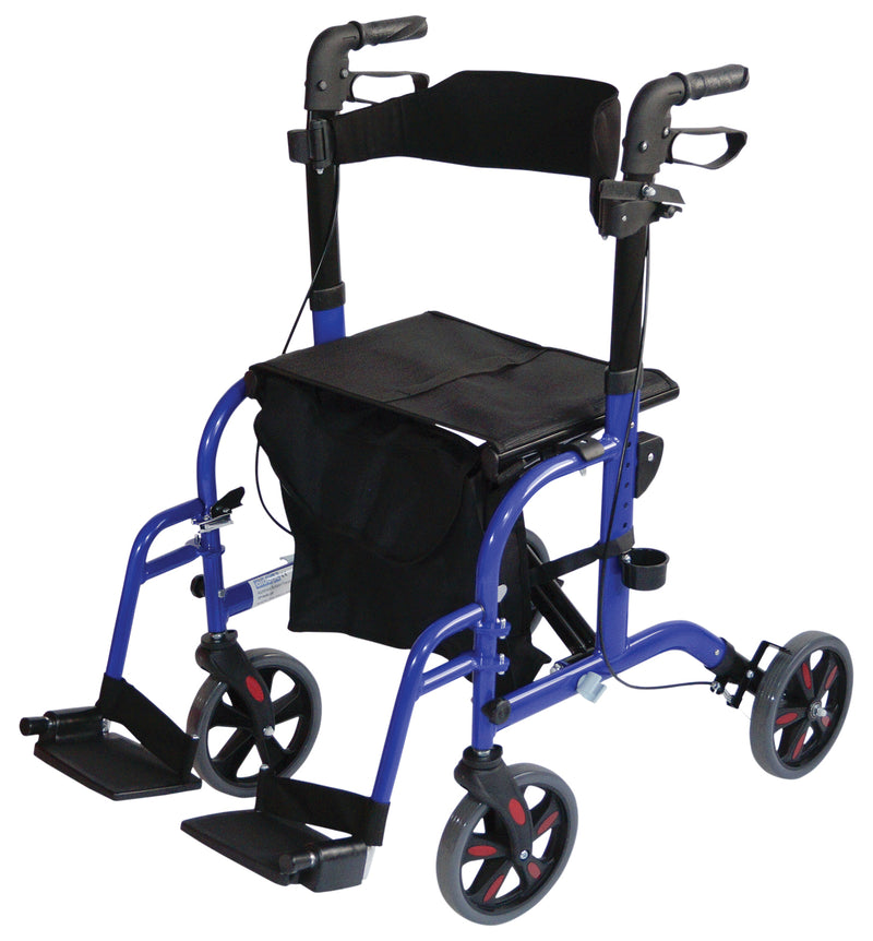 Duo Deluxe Blue Rollator and Transit Chair in One